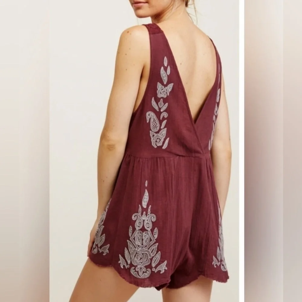 FREE PEOPLE Intimately Songbird Embroidered Romper Gauze Women's XS